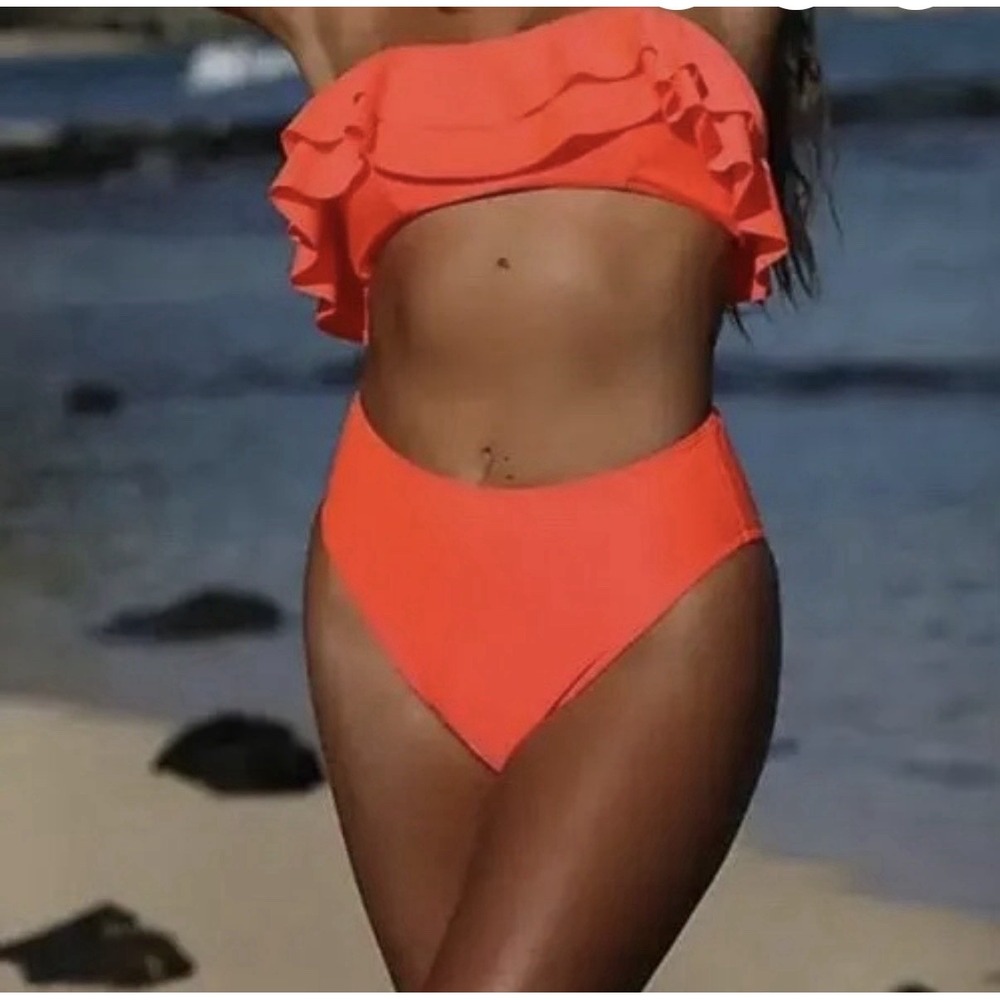 Paper London Free People Stephanie Bikini Bottom Neon Orange High Waisted XS NWT